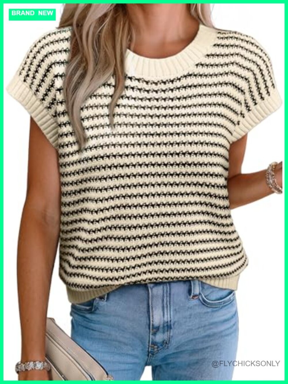 Striped Cap Sleeve Sweater Vest Round Neck Tank Top